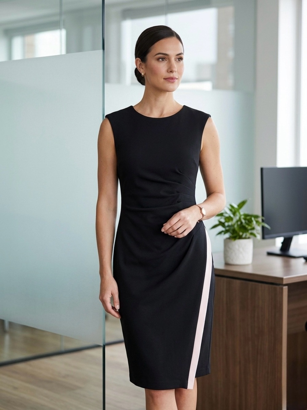Size 6 Calvin Klein Black and Pink  🩷🖤Midi Sheath Dress Professional style